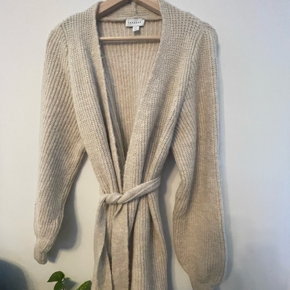 Cream Top Shop tie cardigan